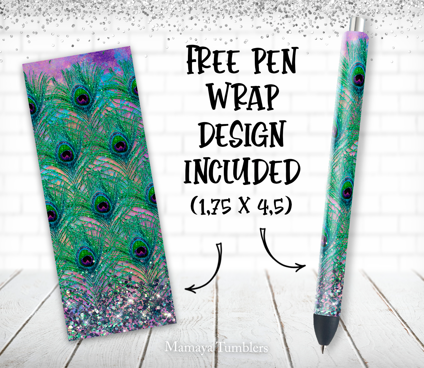 Peacock feather glitter 20 oz skinny tumbler sublimation design