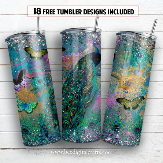 Peacock 20 oz skinny tumbler sublimation design