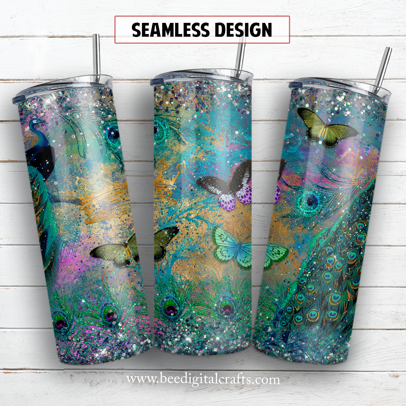 Peacock 20 oz skinny tumbler sublimation design