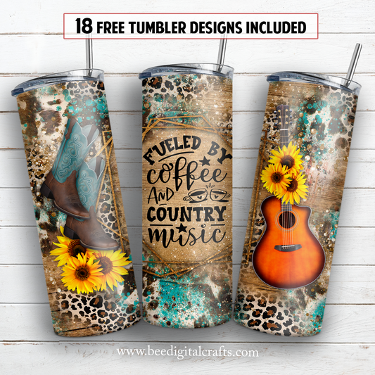 Coffee and country music 20 oz skinny tumbler sublimation design