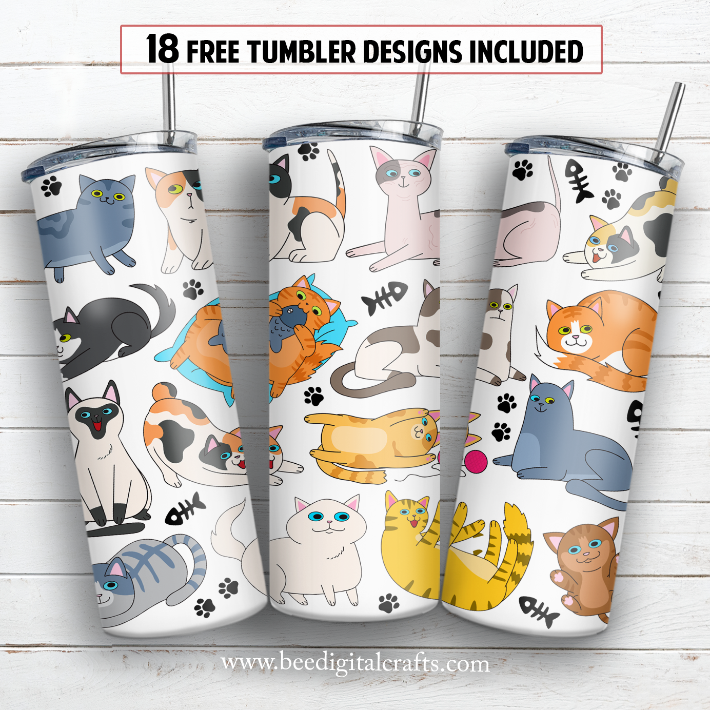 Cats 20 oz skinny tumbler sublimation design