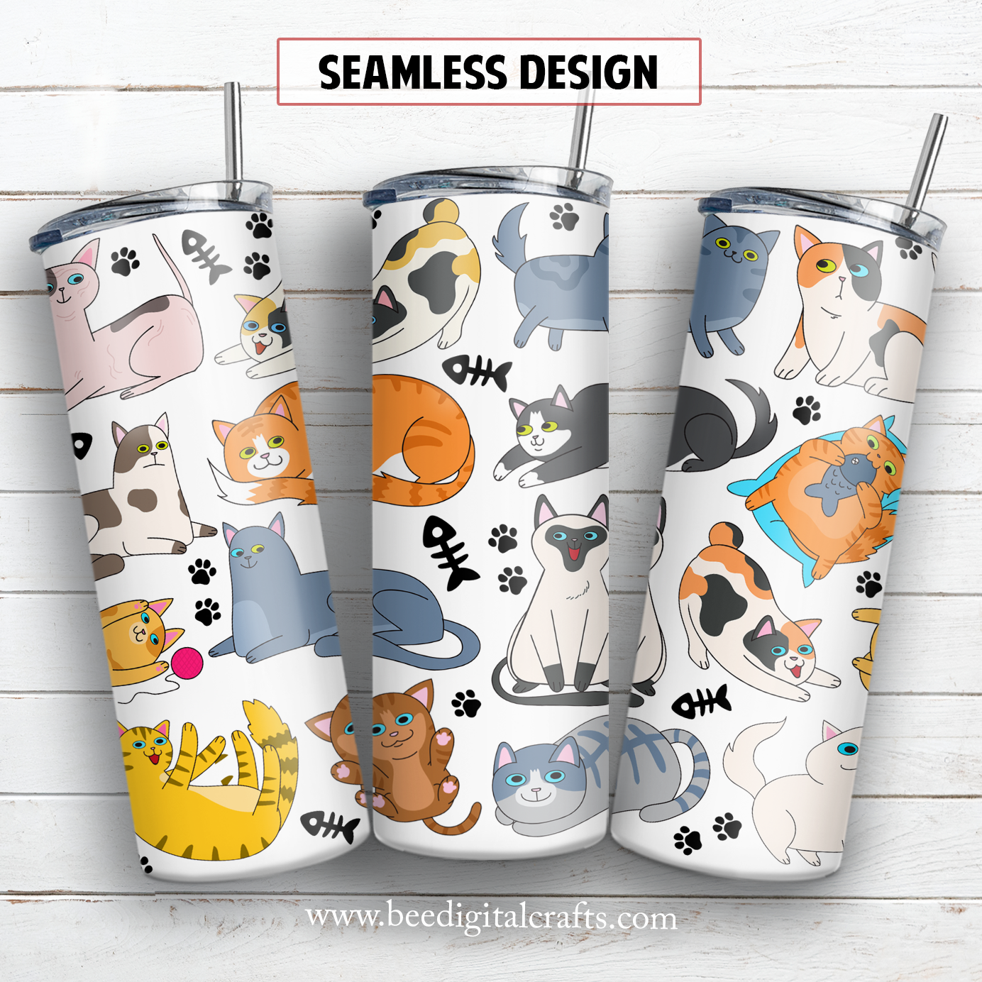 Cats 20 oz skinny tumbler sublimation design