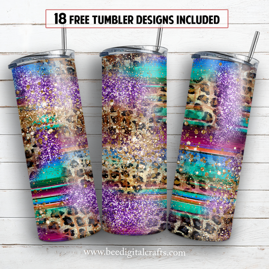 Serape leopard 20 oz skinny tumbler sublimation design