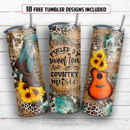 Sweet tea and country music 20 oz skinny tumbler sublimation design