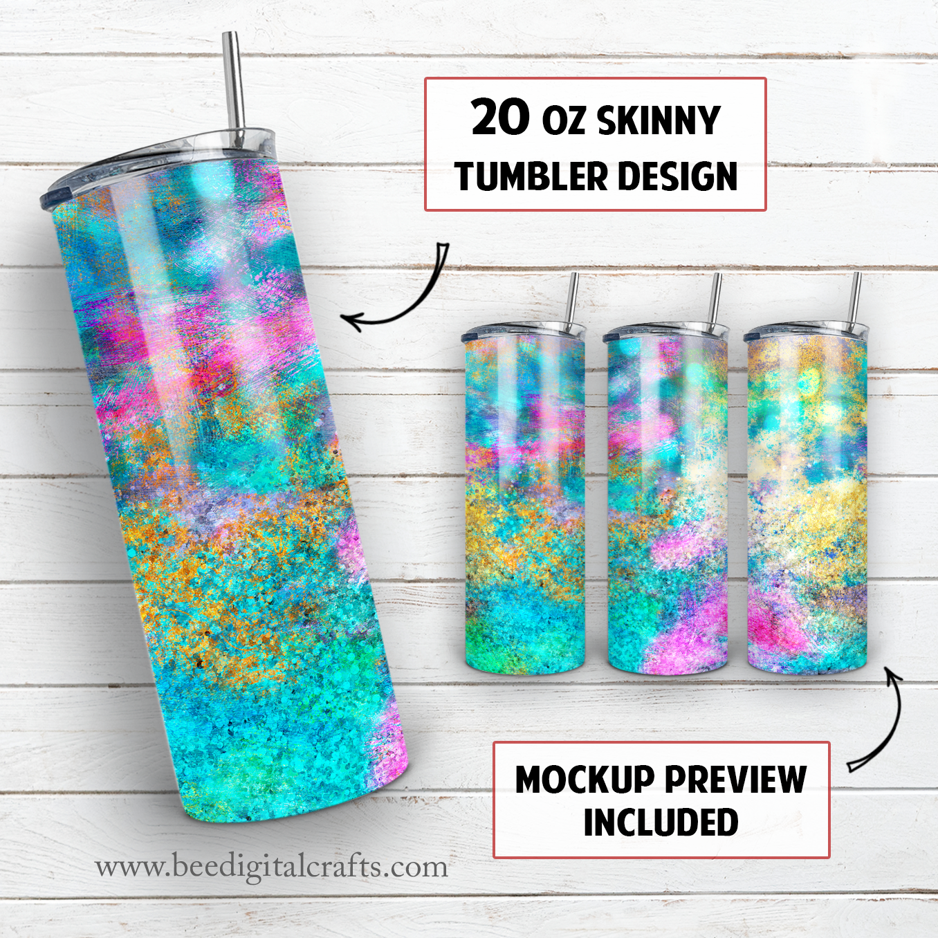 Peacock glitter 20 oz skinny tumbler sublimation design