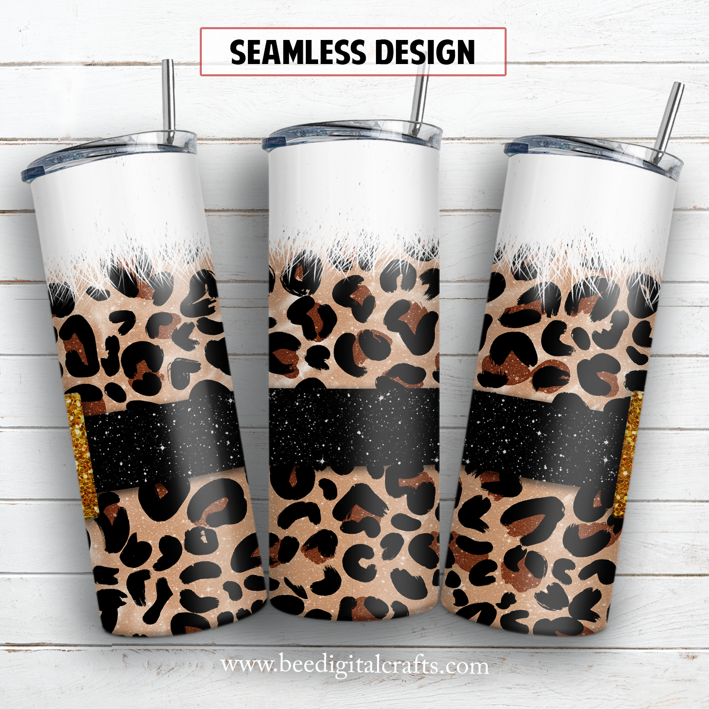 Leopard Santa 20 oz skinny tumbler sublimation design