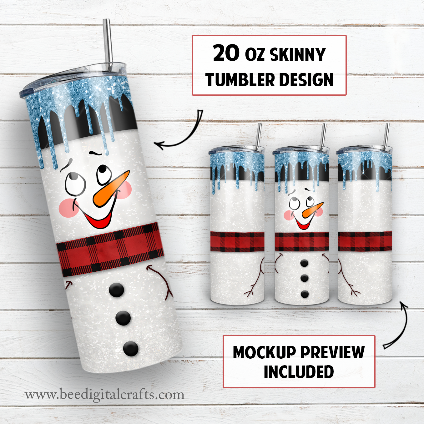 Christmas snowman 20 oz skinny tumbler sublimation design