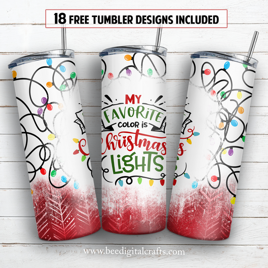 My favorite color is Christmas lights 20 oz skinny tumbler sublimation design