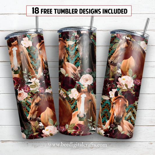 Horse 20 oz skinny tumbler sublimation design