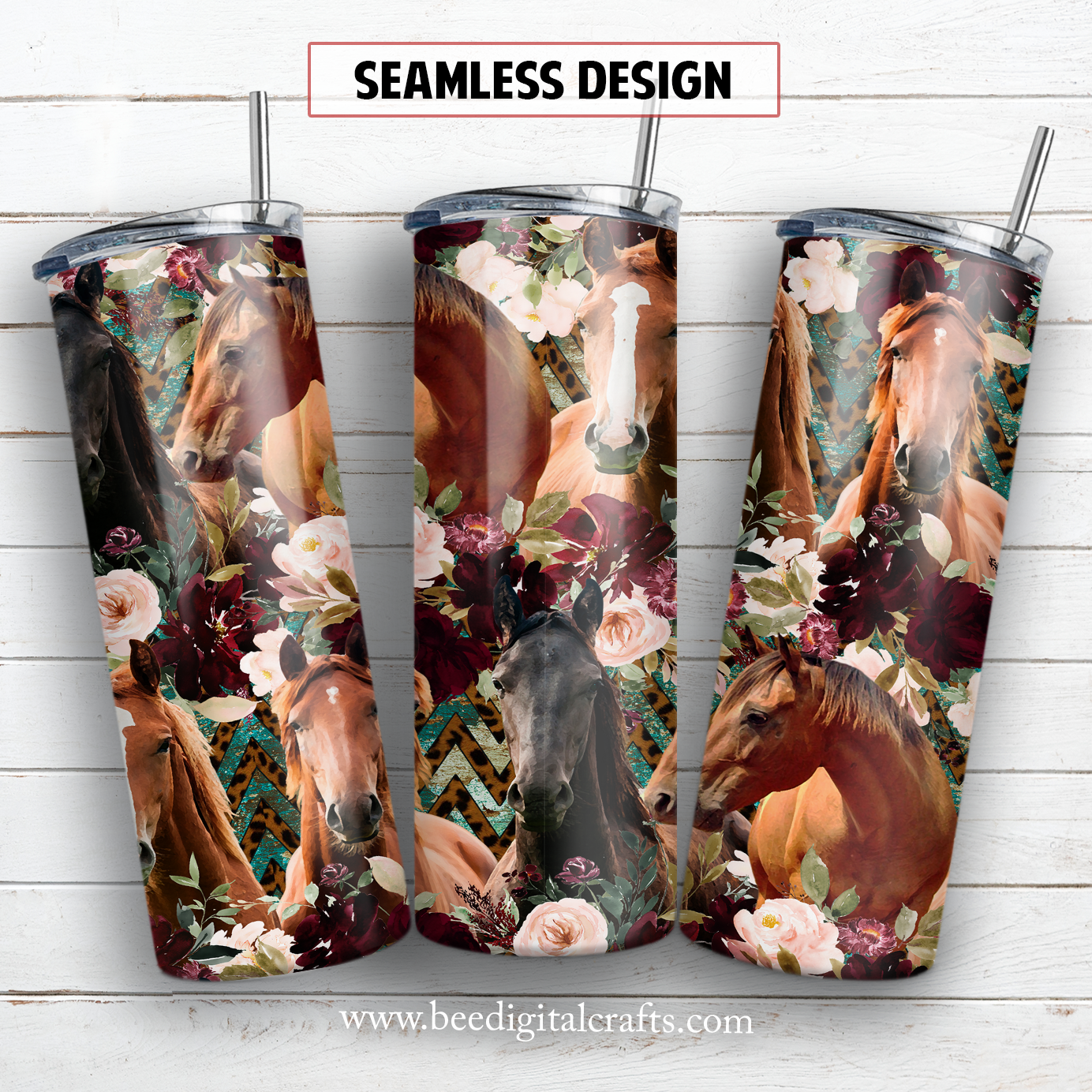 Horse 20 oz skinny tumbler sublimation design