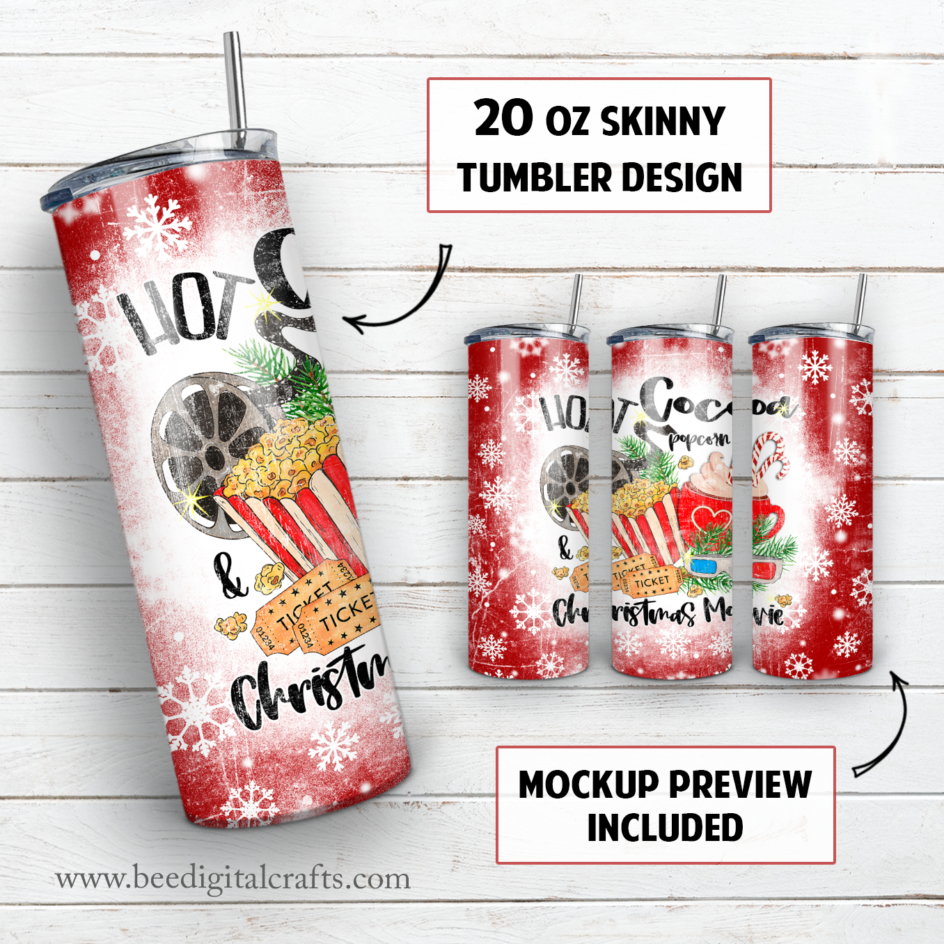 Hot cocoa Christmas movie20 oz skinny tumbler sublimation design