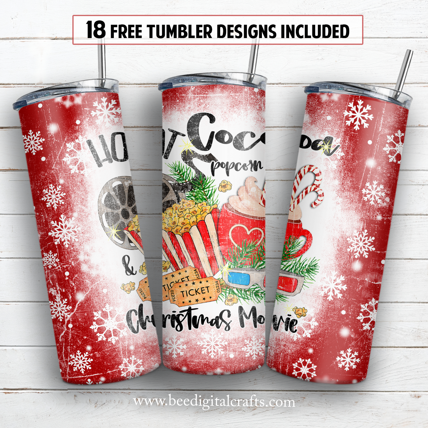 Hot cocoa Christmas movie20 oz skinny tumbler sublimation design