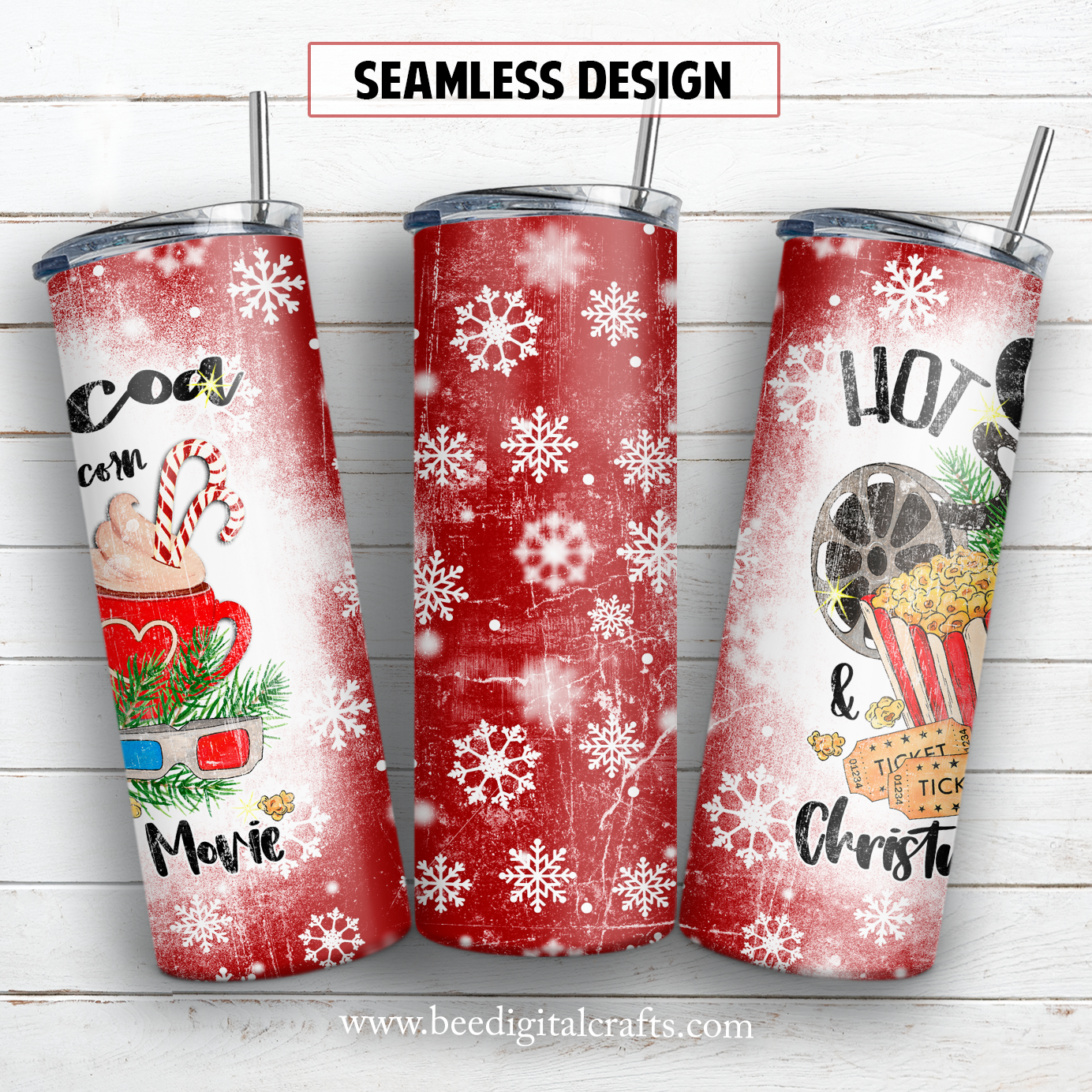 Hot cocoa Christmas movie20 oz skinny tumbler sublimation design