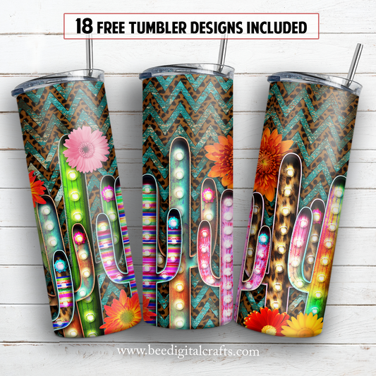 Cactus flower 20 oz skinny tumbler sublimation design