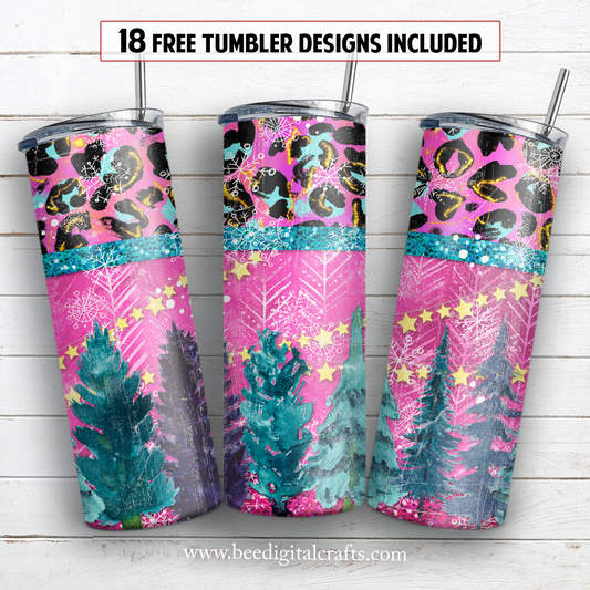 Pink Christmas 20 oz skinny tumbler sublimation design