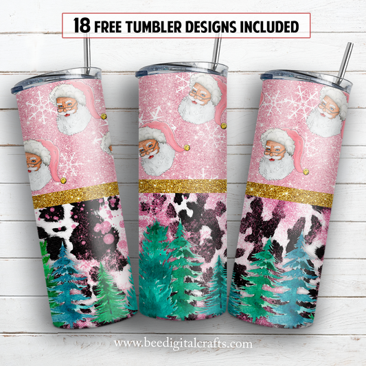 Santa 20 oz skinny tumbler sublimation design