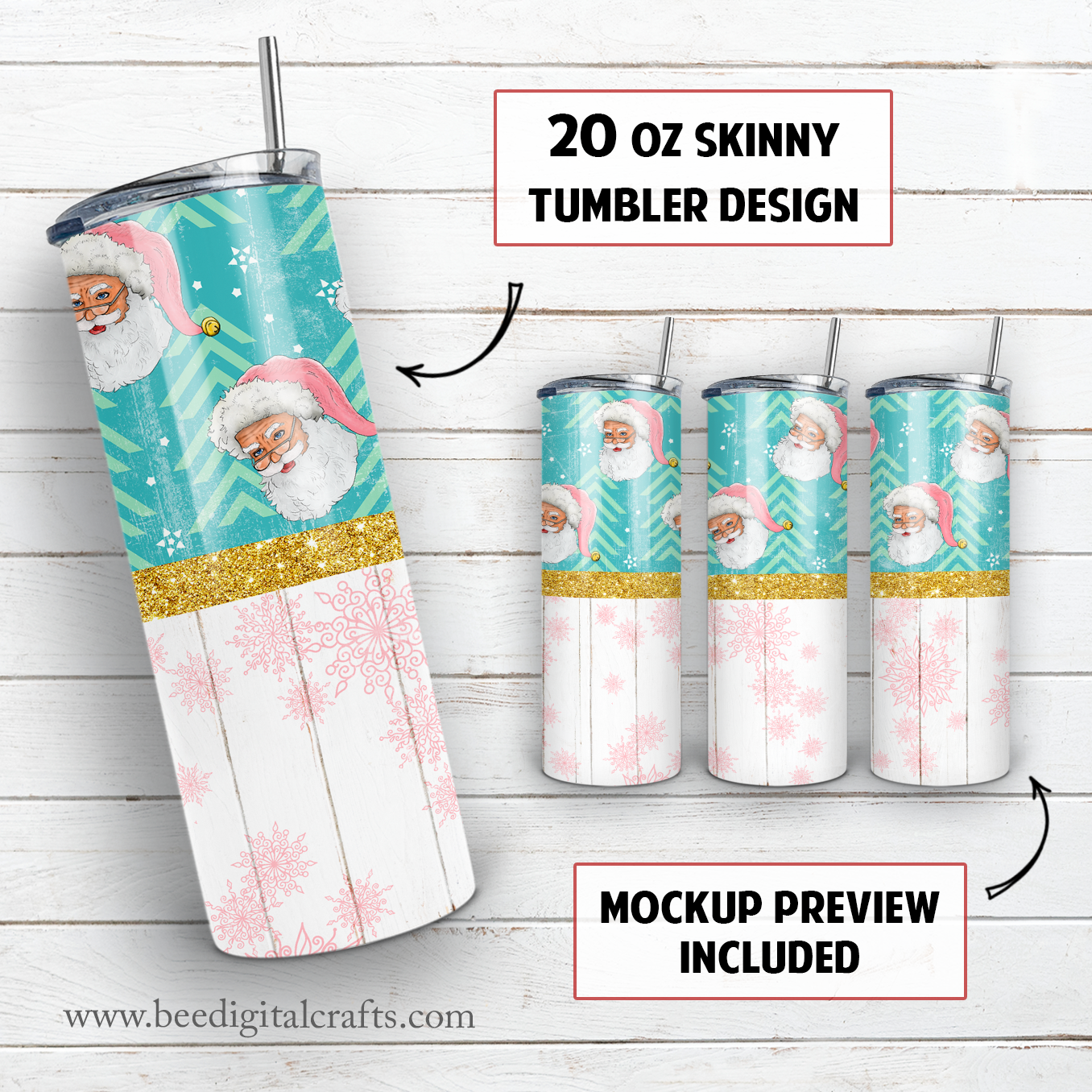 Santa 20 oz skinny tumbler sublimation design