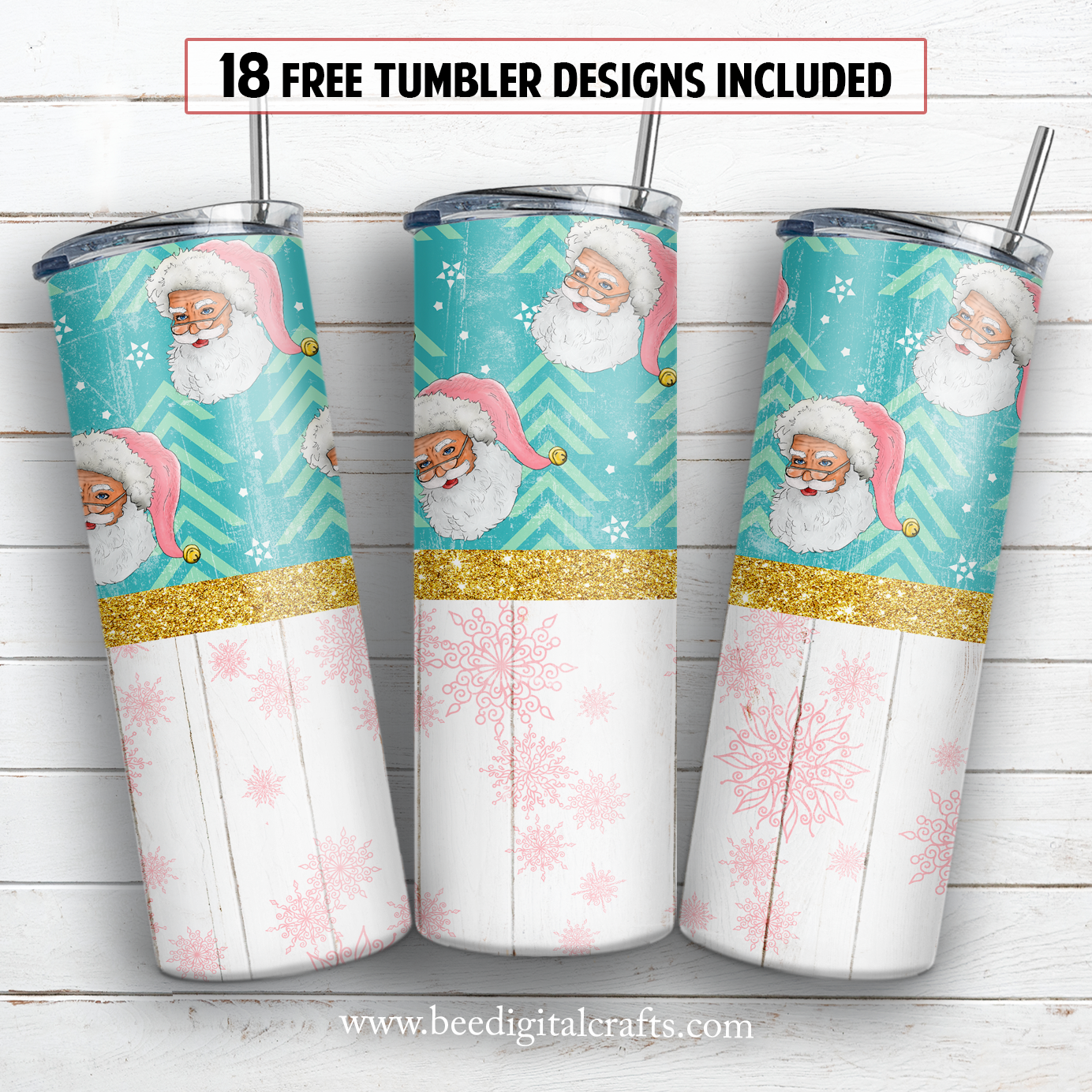 Santa 20 oz skinny tumbler sublimation design