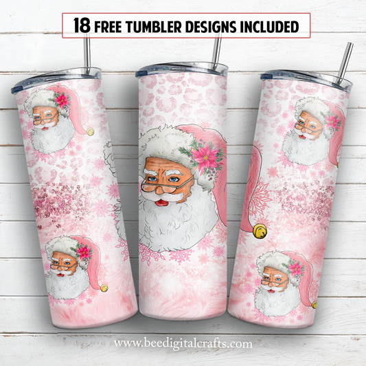 Pink Santa 20 oz skinny tumbler sublimation design