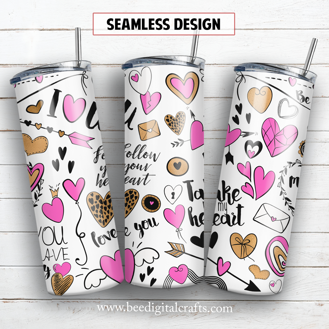 St. Valentine's day pink 20 oz skinny tumbler sublimation design