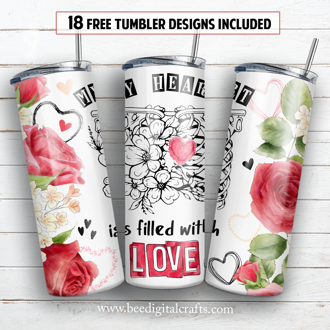 My heart is filled with love 20 oz skinny tumbler sublimation design