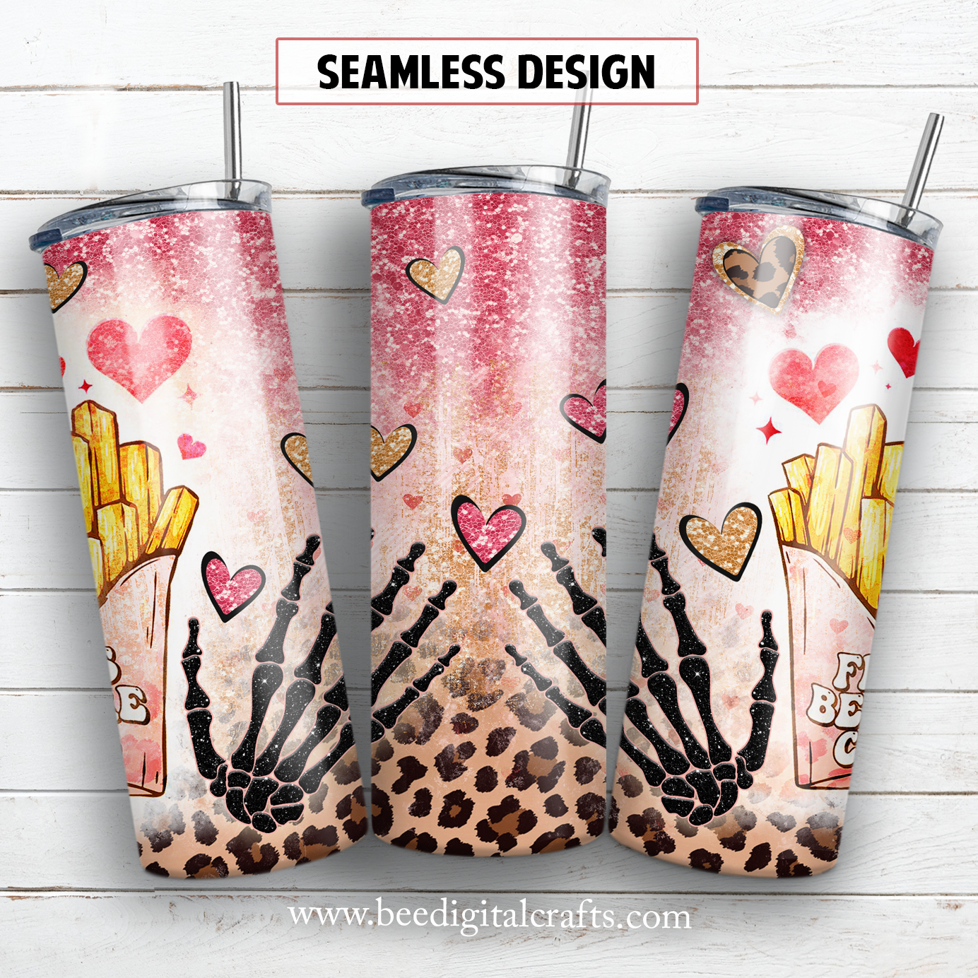 Fries before guys 20 oz skinny tumbler sublimation design