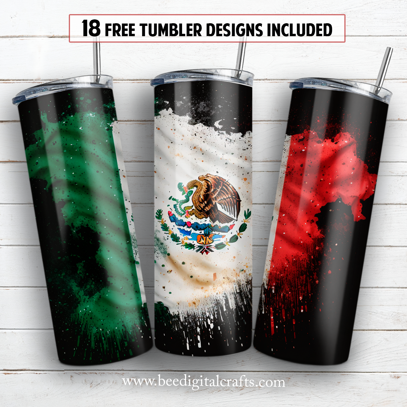 Mexico flag 20 oz skinny tumbler sublimation design