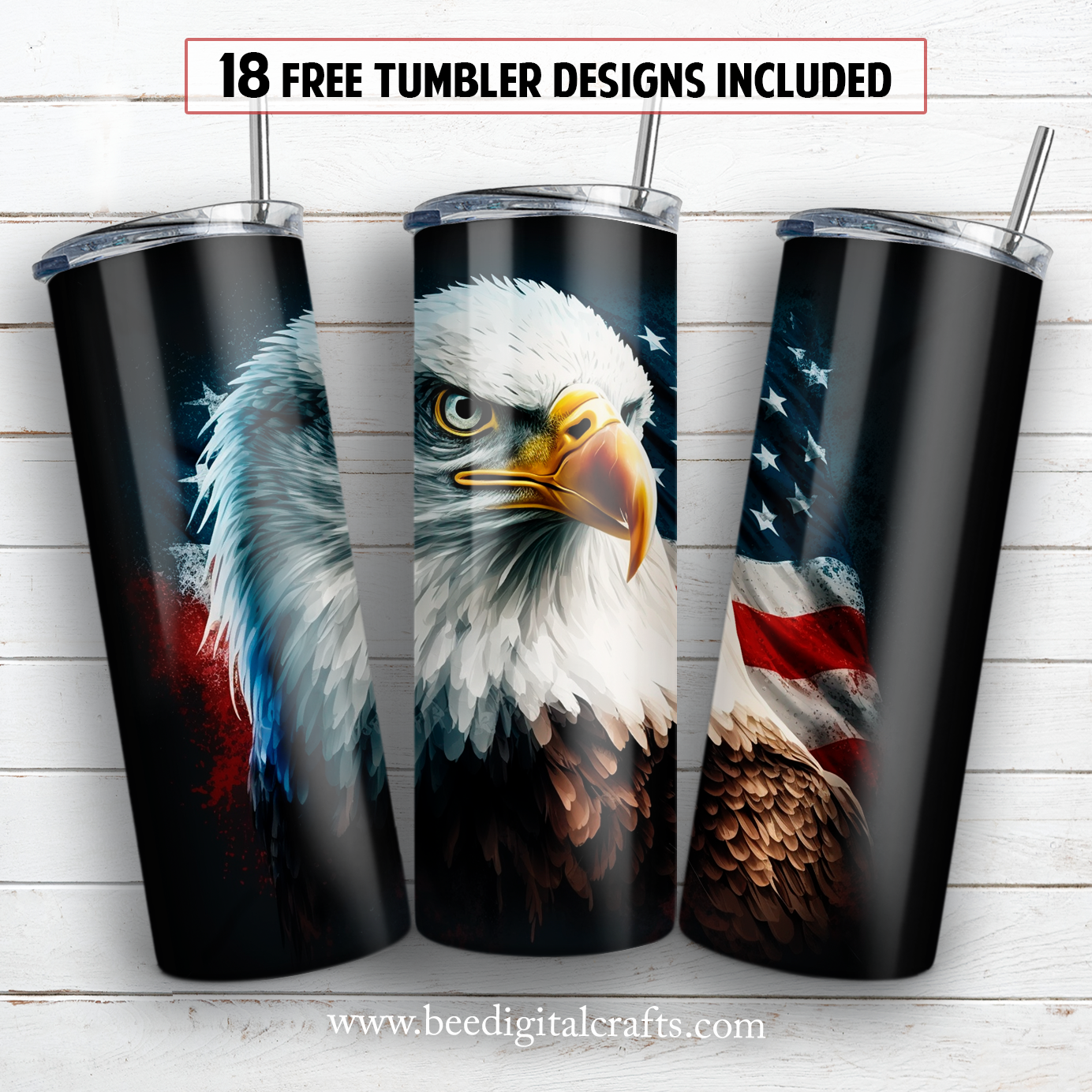 American flag eagle 20 oz skinny tumbler sublimation design