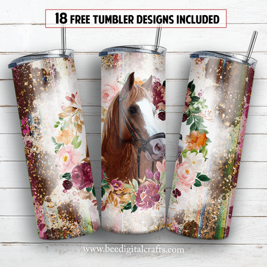 Horse with flower 20 oz skinny tumbler sublimation design