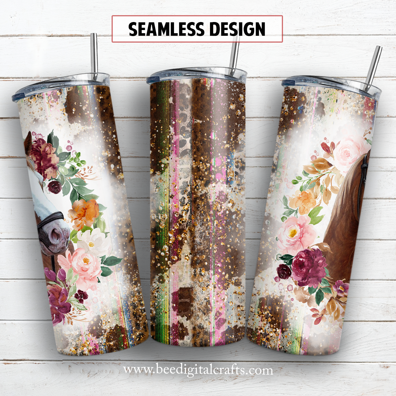 Horse with flower 20 oz skinny tumbler sublimation design