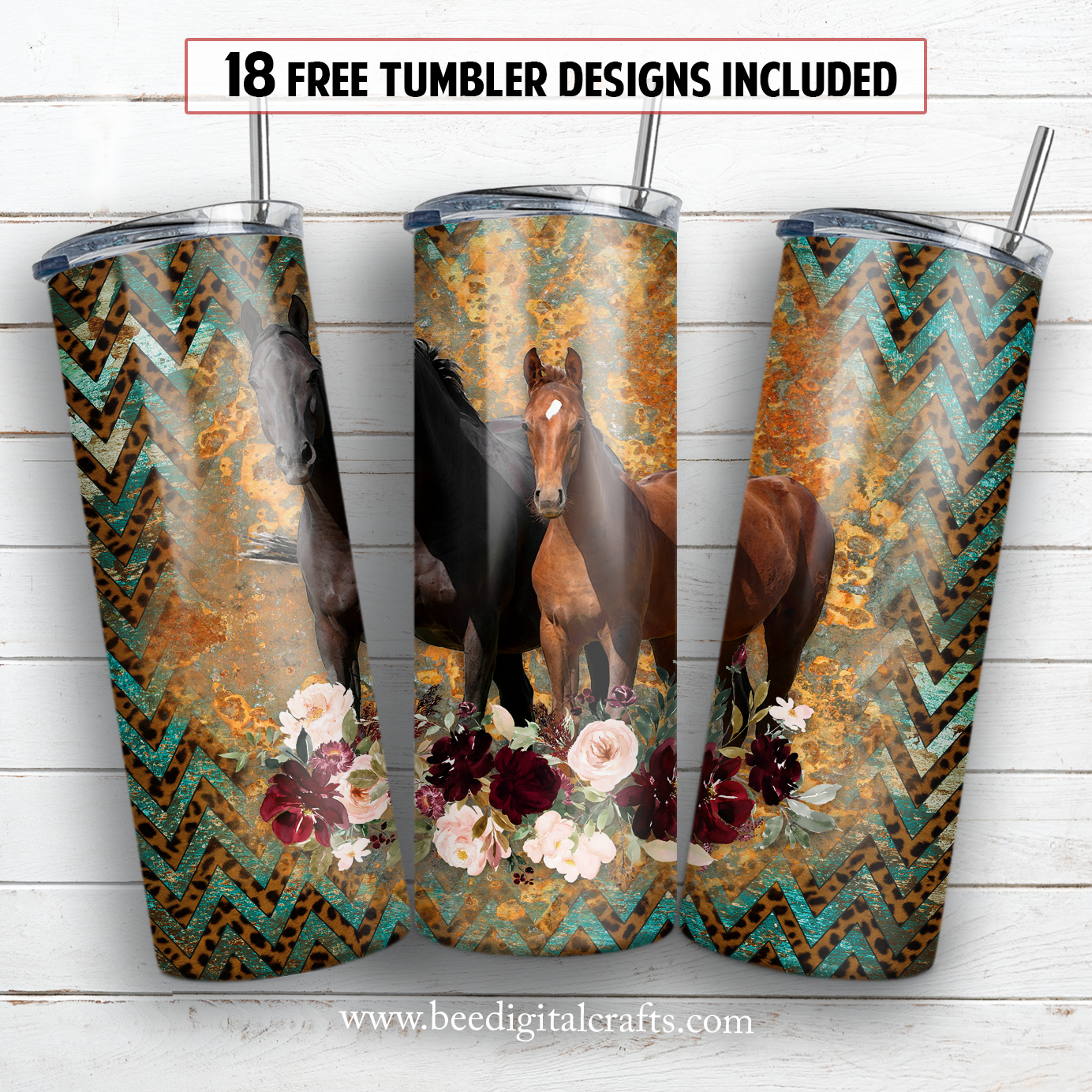 Horse 20 oz skinny tumbler sublimation design