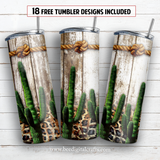 Cactus 20 oz skinny tumbler sublimation design