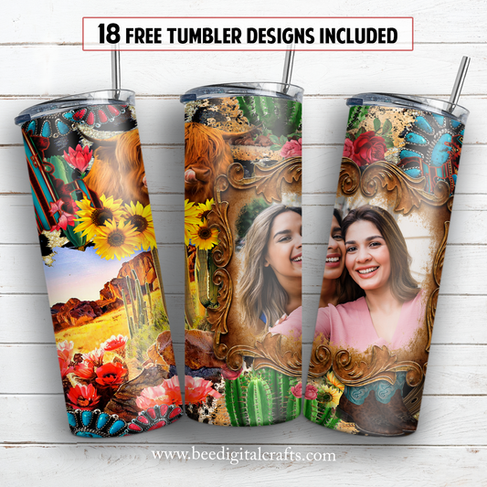 Western picture frame 20 oz skinny tumbler sublimation design