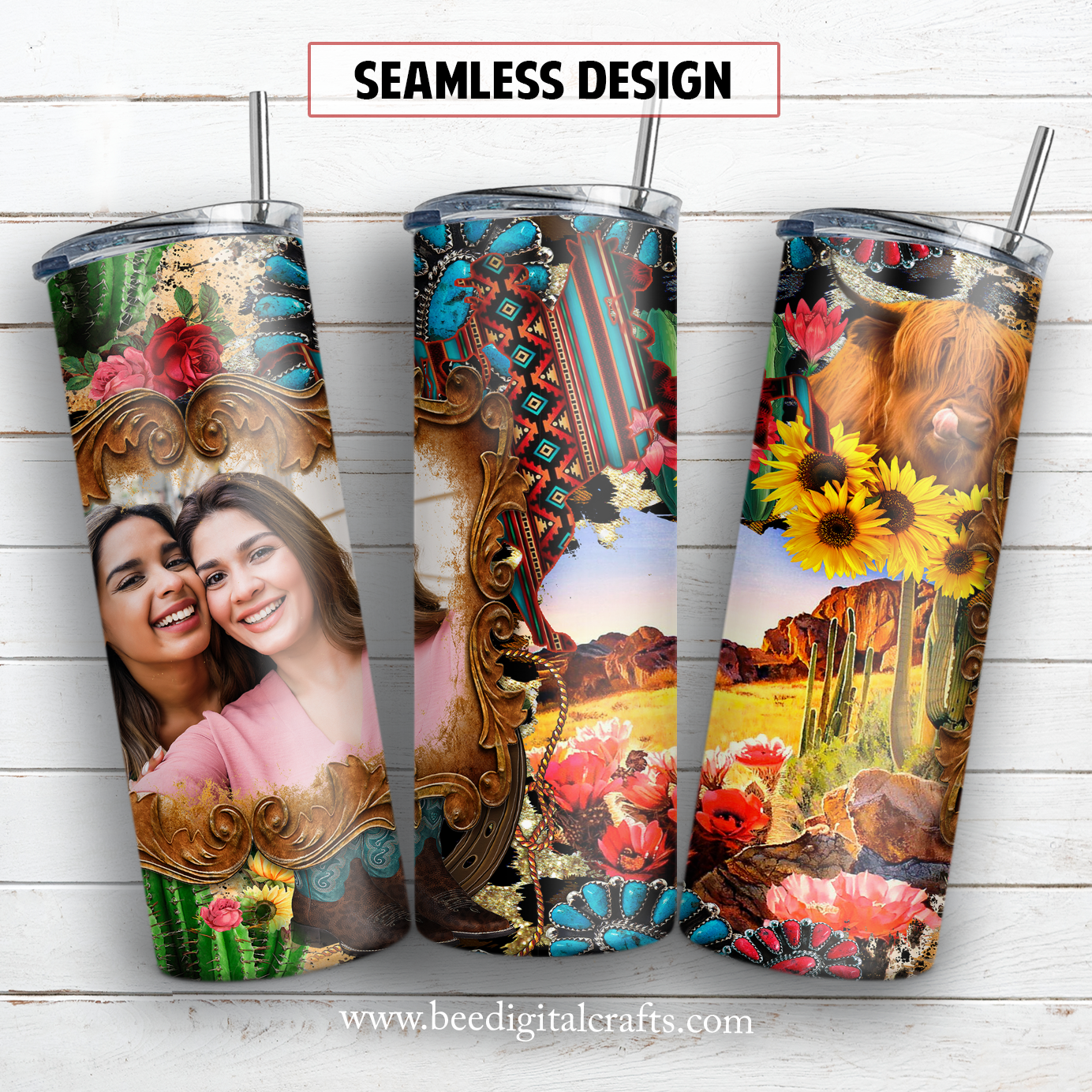 Western picture frame 20 oz skinny tumbler sublimation design