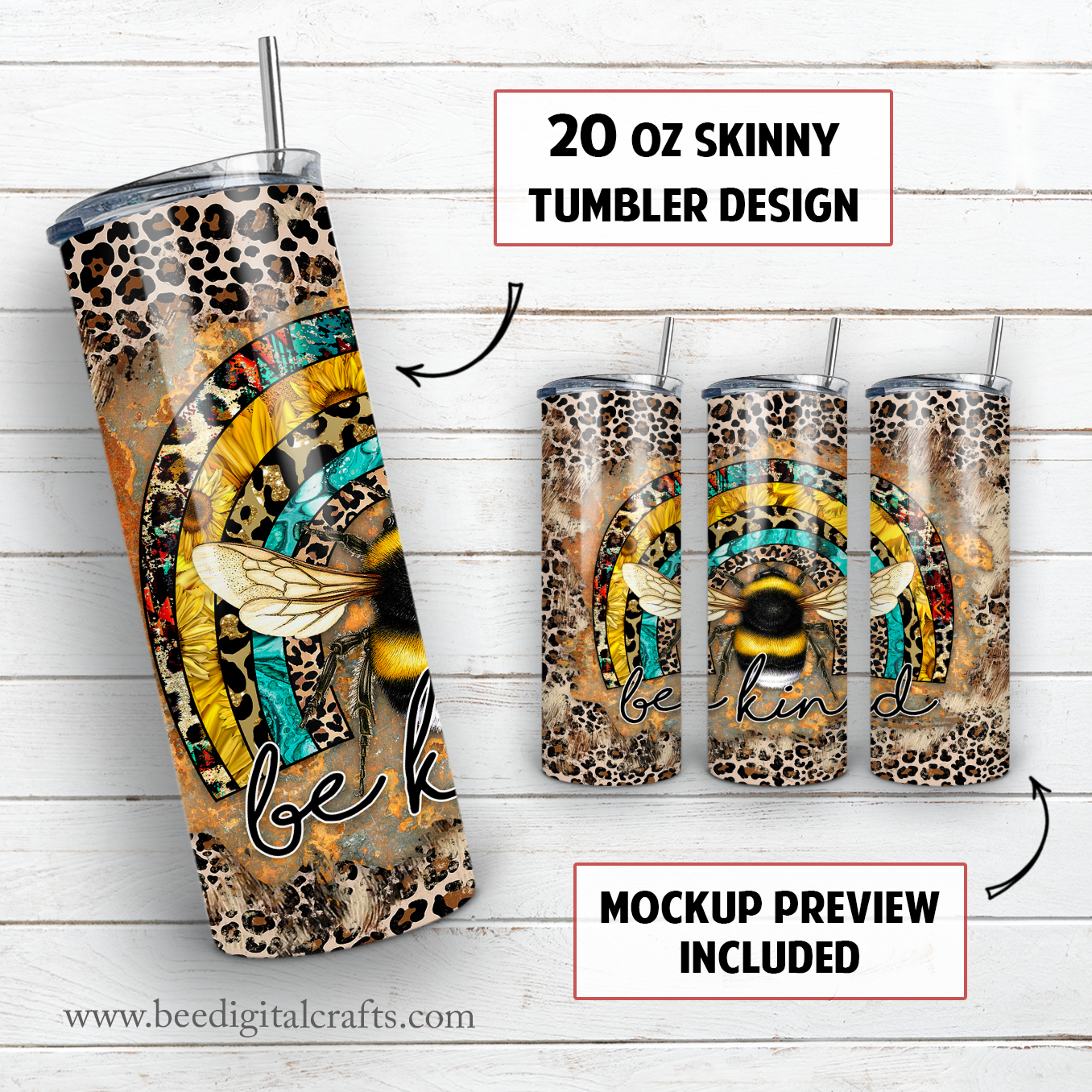 Be kind 20 oz skinny tumbler sublimation design