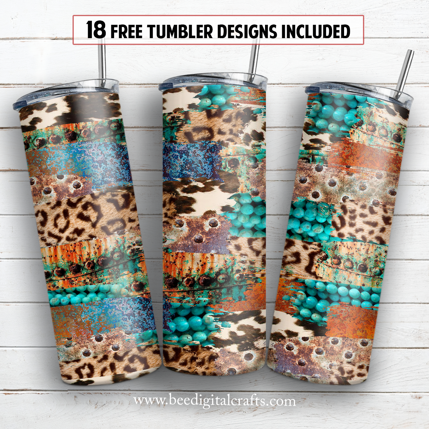 Western brushstroke 20 oz skinny tumbler sublimation design