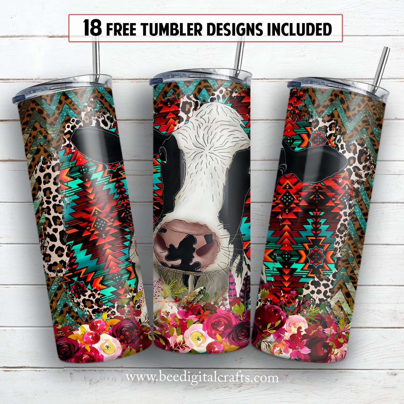 Cow 20 oz skinny tumbler sublimation design