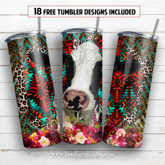 Cow 20 oz skinny tumbler sublimation design