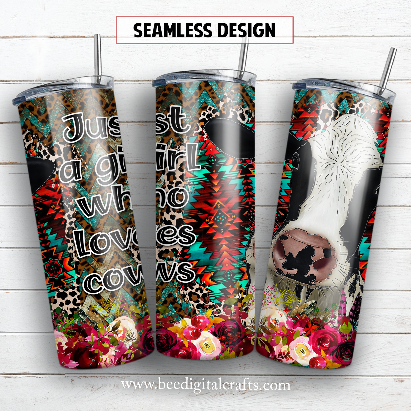 Just a girl who loves cows 20 oz skinny tumbler sublimation design