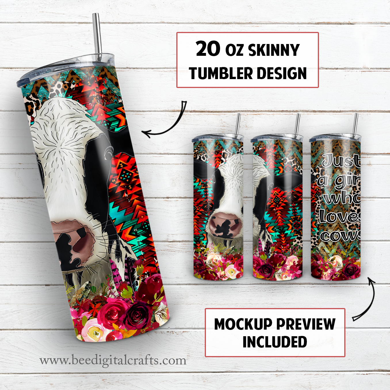 Just a girl who loves cows 20 oz skinny tumbler sublimation design