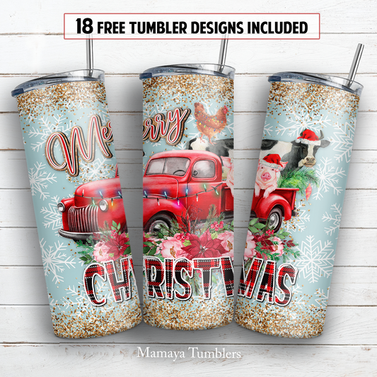 Merry Christmas farm 20 oz skinny tumbler sublimation design