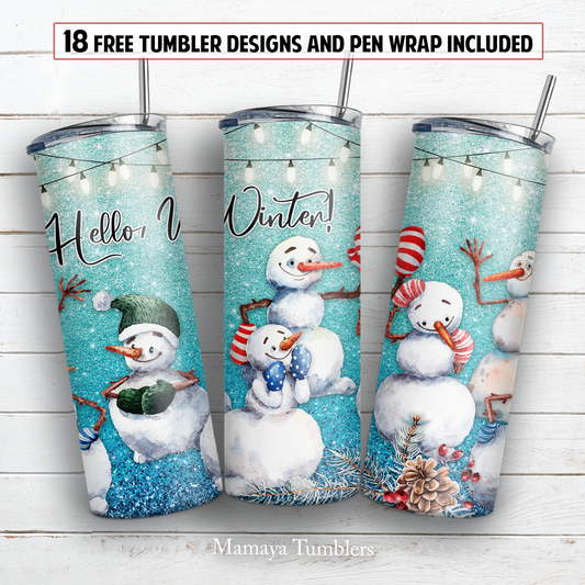 Snowmen 20 and 30 oz skinny tumbler sublimation design