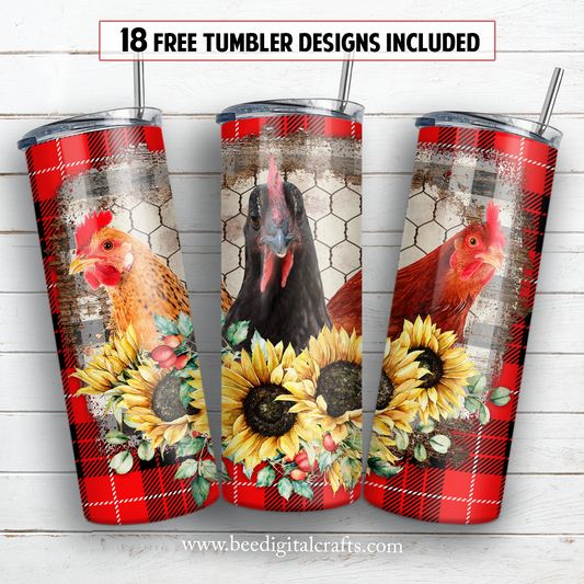 Chicken 20 oz skinny tumbler sublimation design