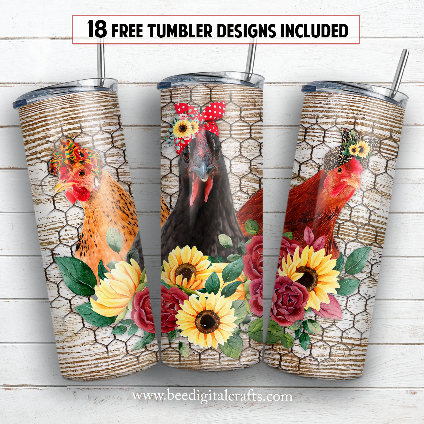 Chicken trio 20 oz skinny tumbler sublimation design