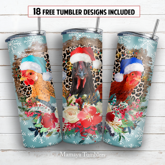 Christmas chicken 20 oz skinny tumbler sublimation design