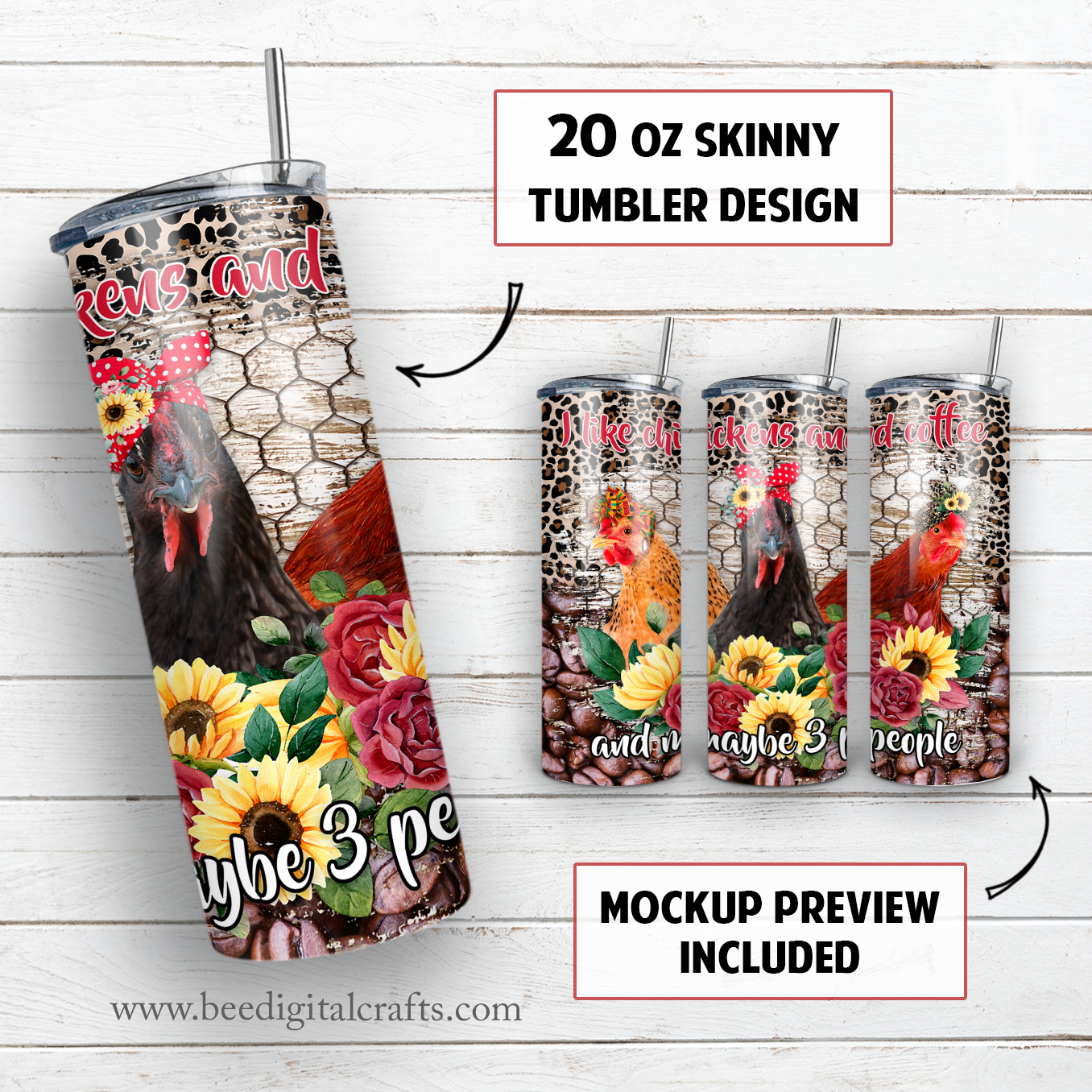 I like chickens and coffee 20 oz skinny tumbler sublimation design