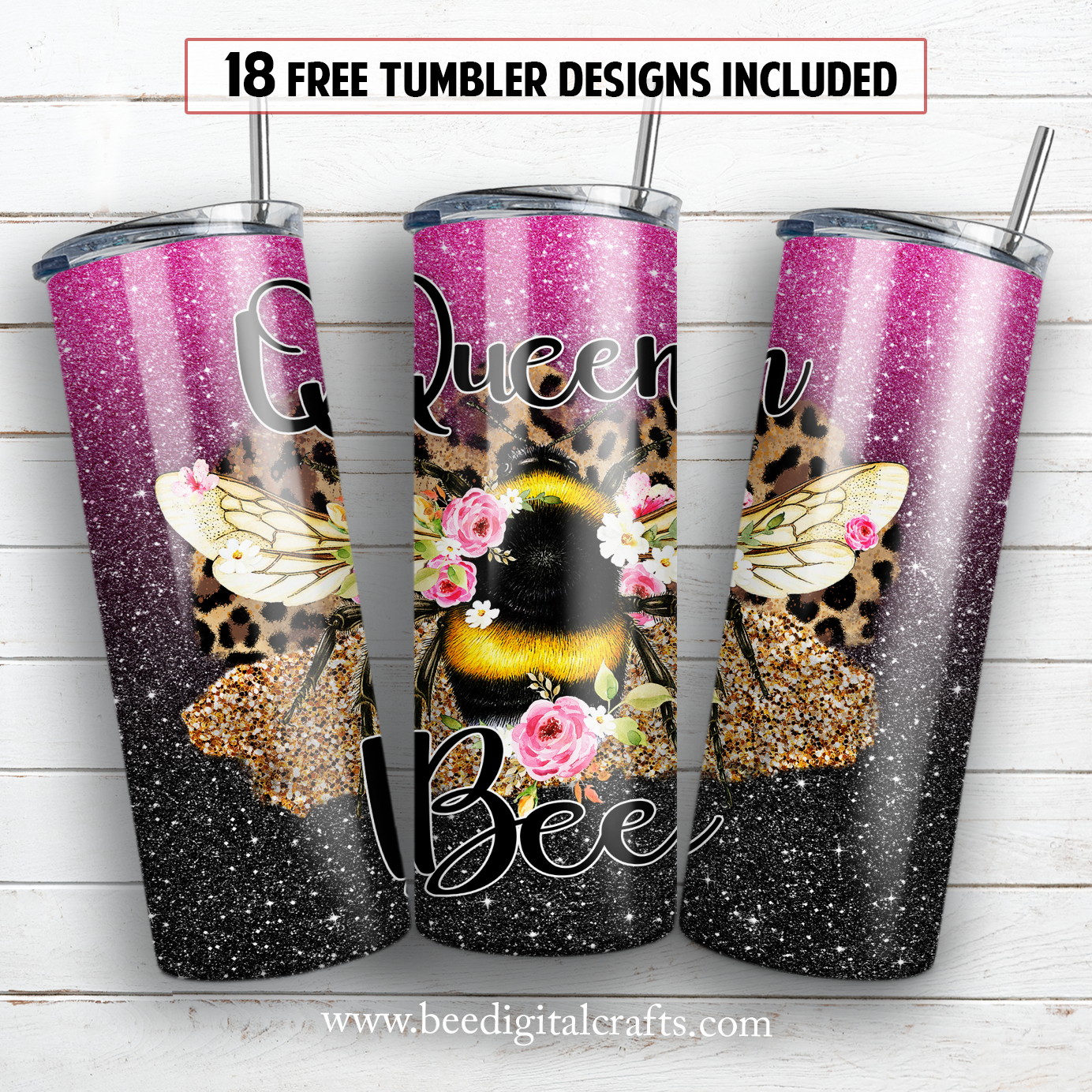 Queen bee 20 oz skinny tumbler sublimation design