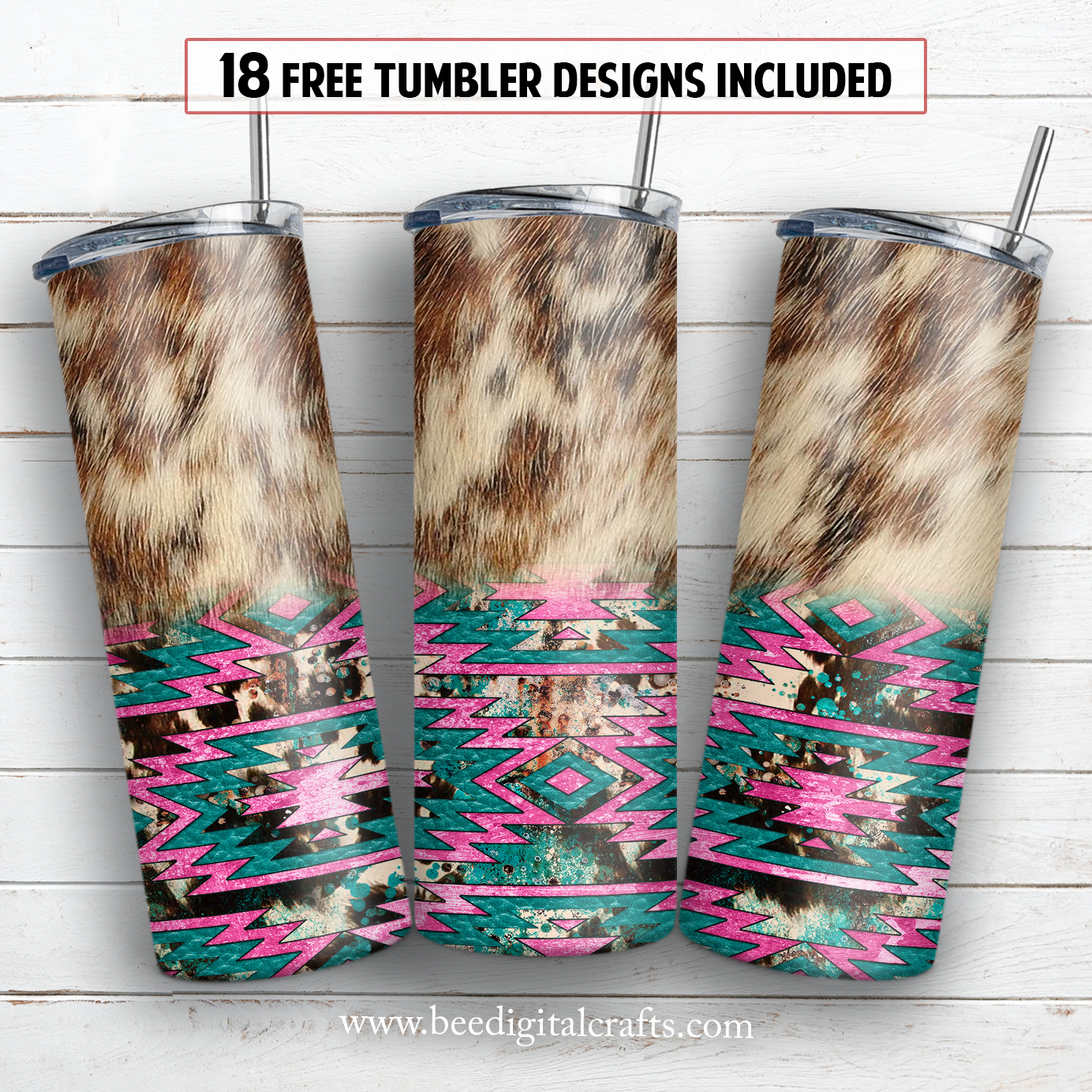 Cowhide 20 oz skinny tumbler sublimation design