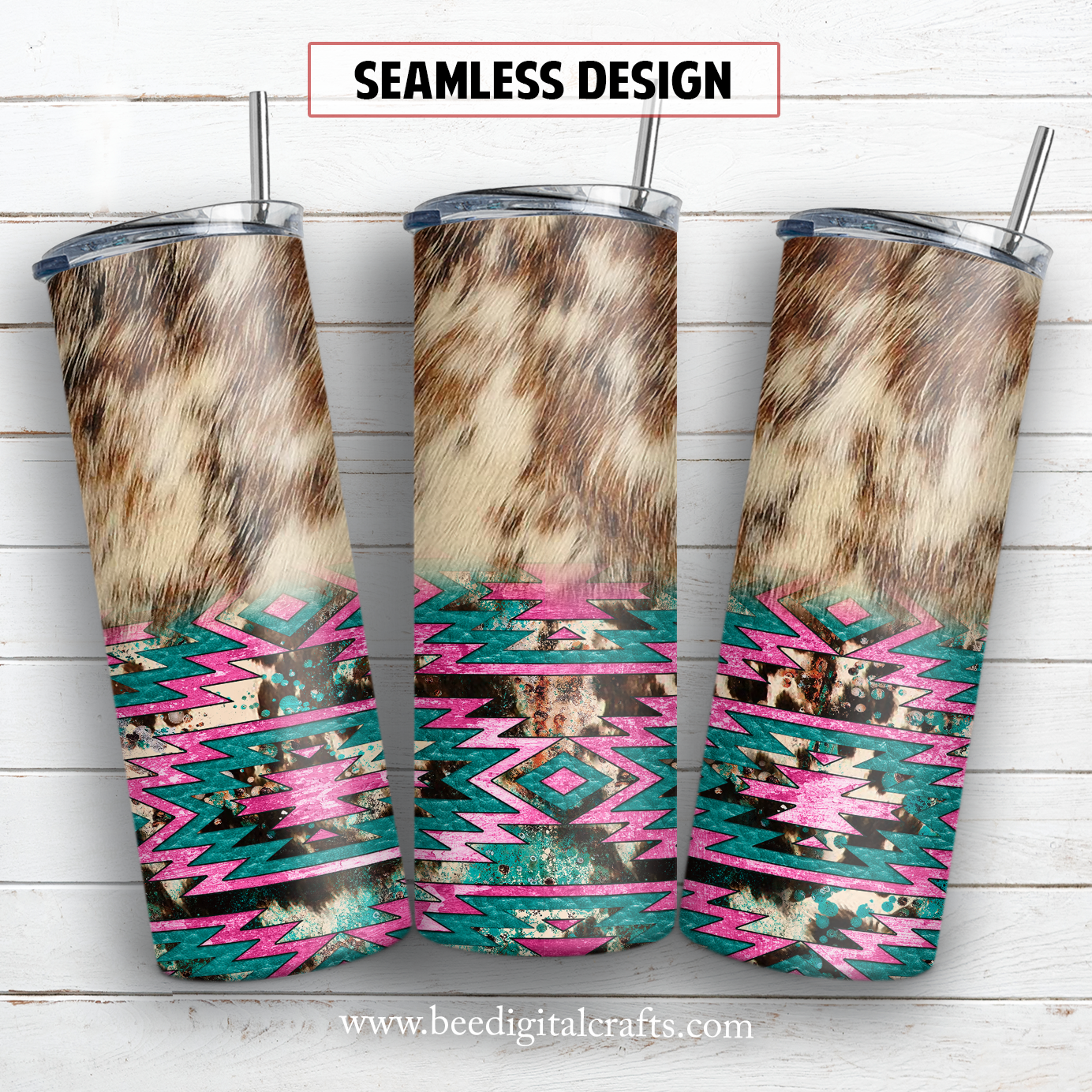 Cowhide 20 oz skinny tumbler sublimation design