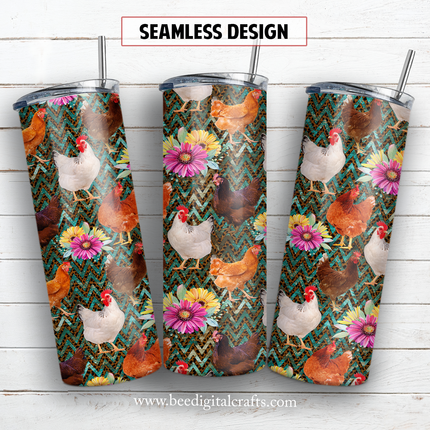 Chicken and flower 20 oz skinny tumbler sublimation design